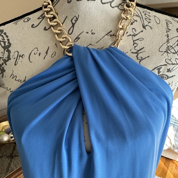 Ralph Lauren Evening Dress Exquisite Blue Halter Chain Neckline True to Size 12 - Picture 11 of 14